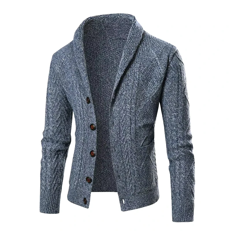 Design Knit Casual Single-Breasted Solid Color Cardigan Sweater for Men