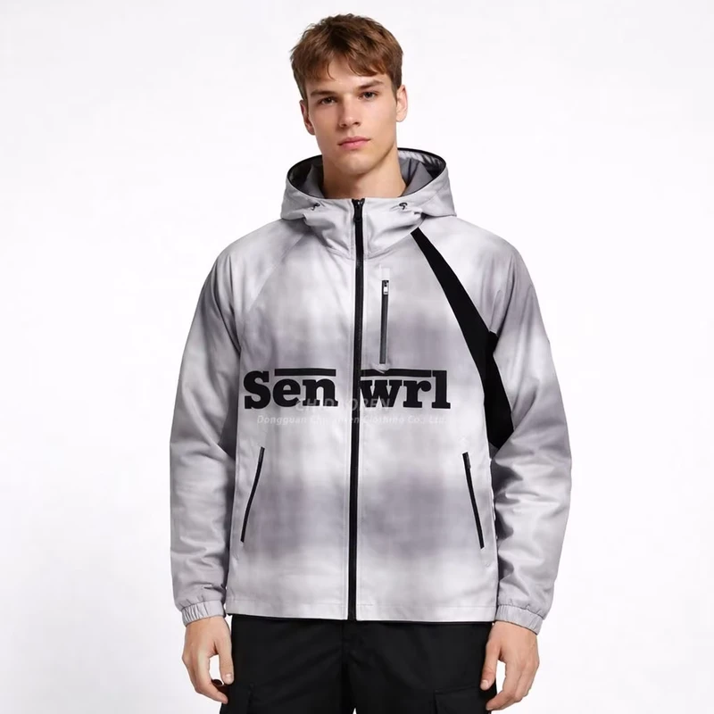 Designer Brand Oversized Zipper All Over Digital Printing Windproof Windbreaker Jacket for Men