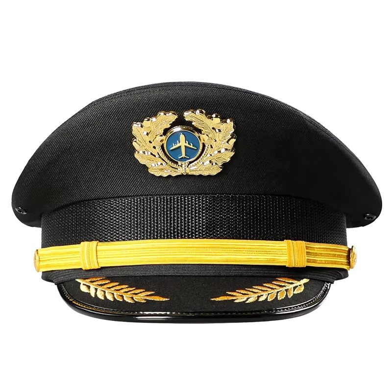 Detachable Black Captain Uniform Cap Aviation Office Pilot Peaked Hat