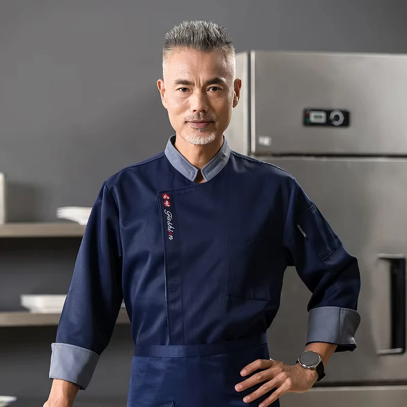 Direct Restaurant Chef Coat Polyester Cotton Black Chef Uniform Fashion Custom Chef Jacket