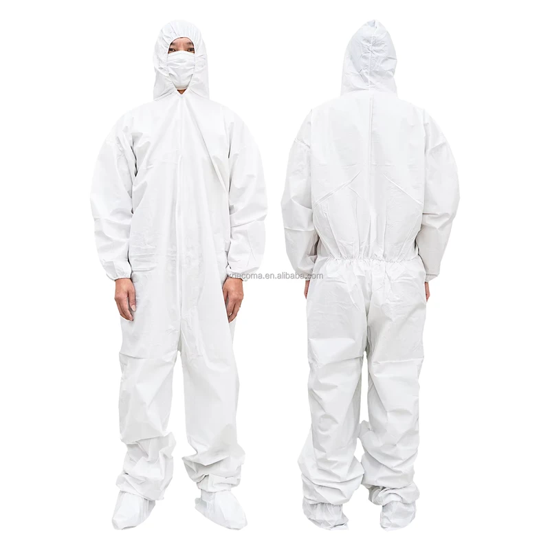 Disposable Breathable Film Protective Coverall With Hood and Boot Covers Anti Static Water Resistant ISO Certified Workwear