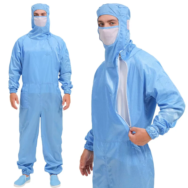 Disposable Cleanroom Anti static Work Coverall Paint Jumpsuit with Cap Included Custom Size High Tenacity Unisex 100% Polyester