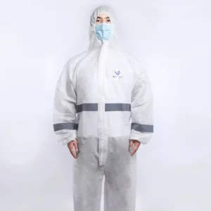 Disposable Level B Splash Protective Coverall with Hood and Reflective Tape