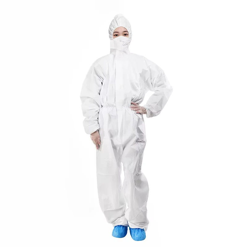 Disposable Medical Coveralls Type 5/6 Chemical Protection Waterproof Non Woven Microporous Long Sleeve Elastic