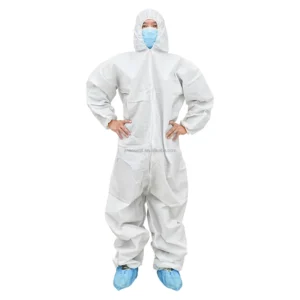Disposable PS White Protective Coverall with Hood Elastic Ankle Breathable Dust Proof Water Resistant ISO Certified Workwear