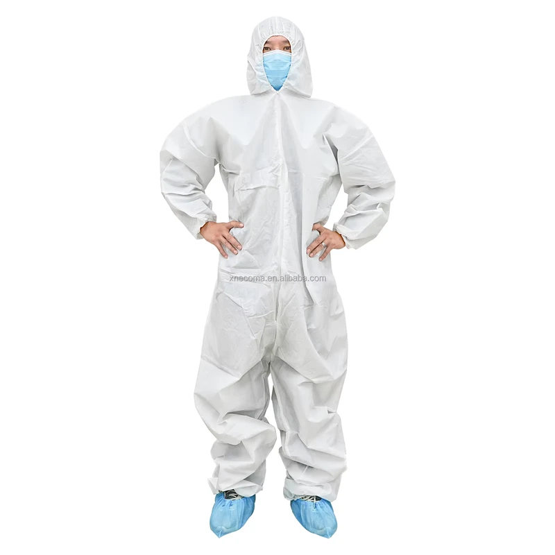 Disposable PS White Protective Coverall with Hood Elastic Ankle Breathable Dust Proof Water Resistant ISO Certified Workwear