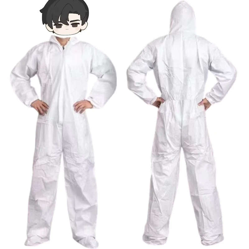 Disposable Protective Coveralls with Hood Zipper Elastic Wrists Shoe Covers for Men & Women Tyvek Coverall