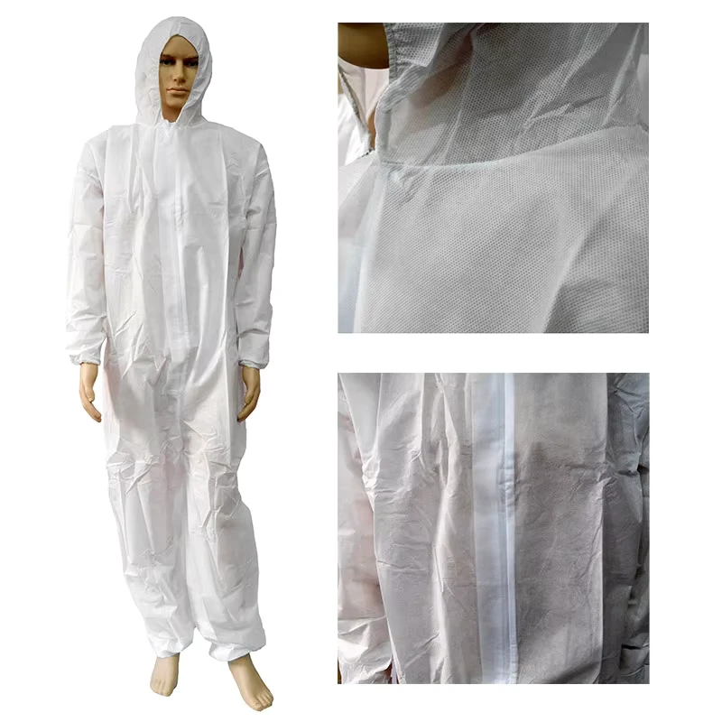 Disposable SMS White and Blue Color Coverall Protective Disposable Isolation Coverall Suit