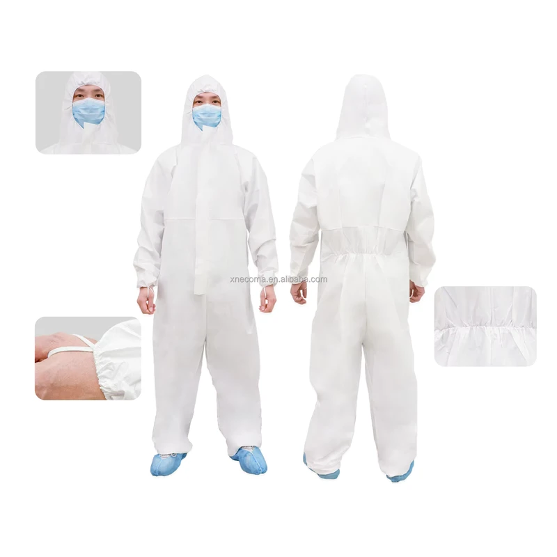 Disposable Safety Coverall With Hood Thumb Loops Type 5 6 Zipper Anti Static Water Resistant Protective Suit