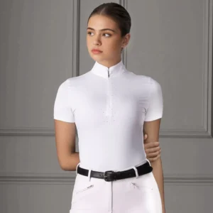 Distinctive Design Equestrian Upper Garment Embellished with Diamond 1/4 Zip Riding Short Sleeves