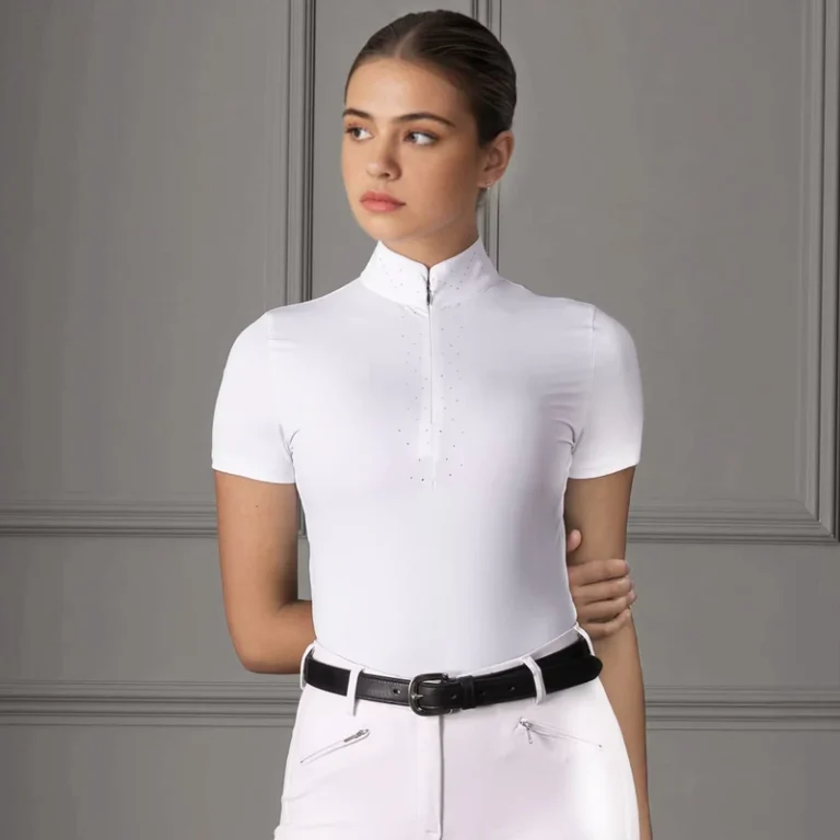 Distinctive-Design-Equestrian-Upper-Garment-Embellished-with-Diamond-1-4-Zip-Riding-Short-Sleeves