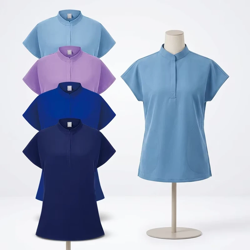 Doctor Nurse Medical Surgical Scrub Set Spandex Polyester Unisex Short Sleeve Elastic Top and Pants