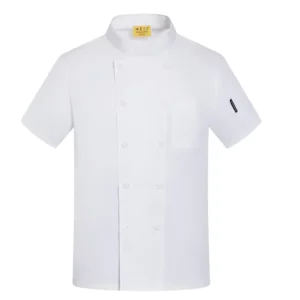 Double Breasted Antifouling Cotton Spandex Lining Kitchen Work Uniforms for Restaurant Chefs Baristas Short Sleeve Customizable