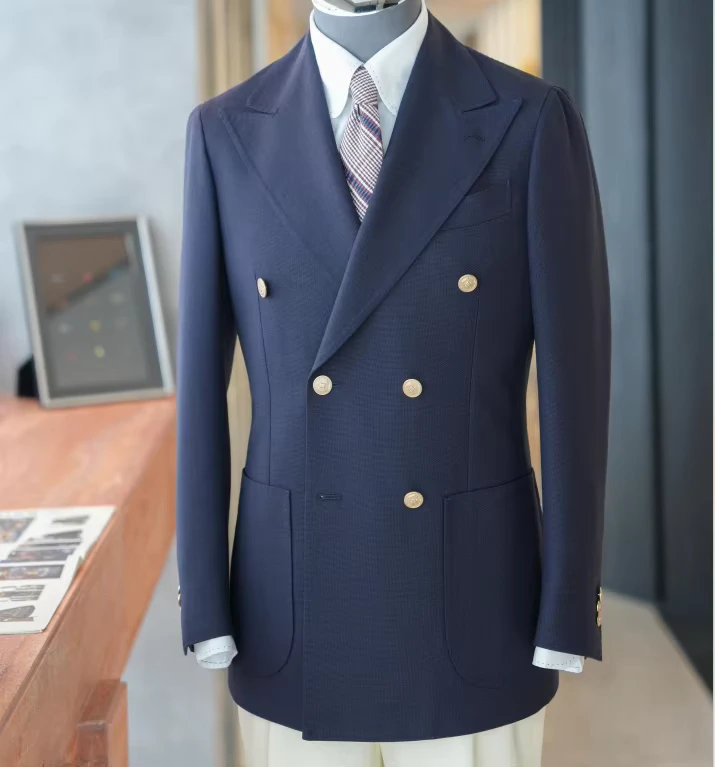 Double Breasted Classic Men Suit Golden Buttons Slim Fit Modern Fit 2 Pieces (Blazer+Pants) Factory Custom Made