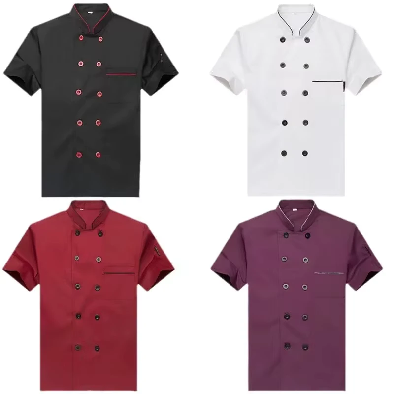 Double-Breasted Sushi Bakery Cafe Waiter Catering Food Service Jacket Apron Short Sleeve Restaurant Chef Uniform