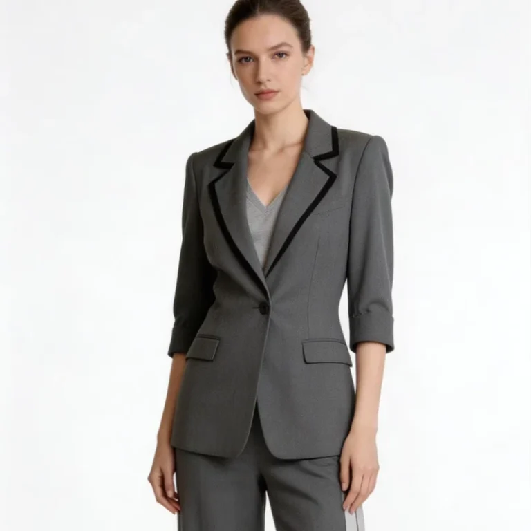 Double-Breasted-Womens-Mandarin-Collar-Blazer-Suit-3D-Embroidery-Winter-Solid-Pattern-Business-Party-Wear-Woven-High-Slit-Skirt