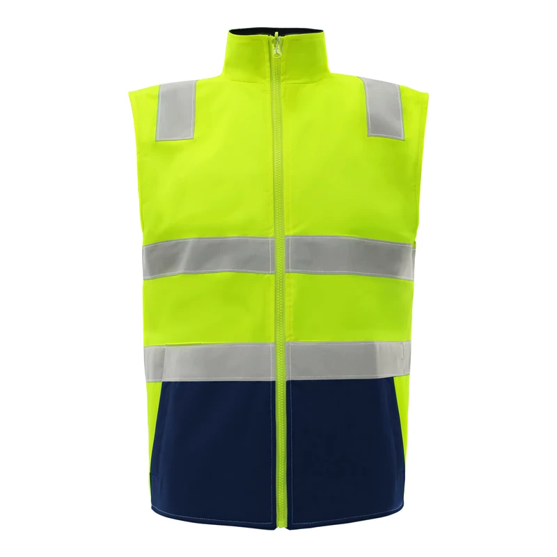 Double Sided Reversible Vest Day Night Hi Vis Reflective Taped Workwear Safety Vest MJ 01