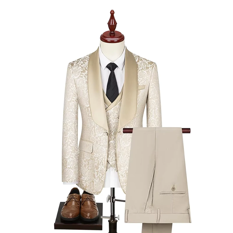 Double Slit Men Suit Spring Large Size Three Piece Jacquard Men's Suit