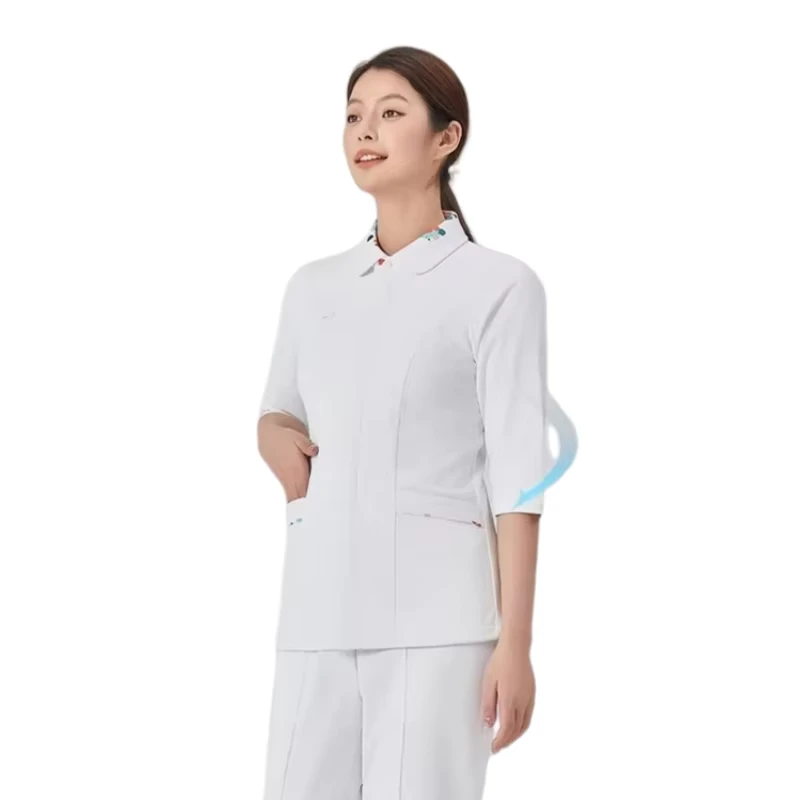 Dssyon High elastic Polyester Dobby Unisex Nurse Suit Short sleeved Summer Short Hospital Nursing Home Worker Nursing Uniform