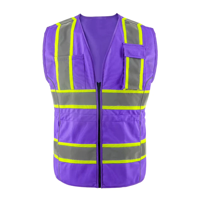 Dual Tone Women's Safety Vest with Flexible Adjustable Waist, Purple