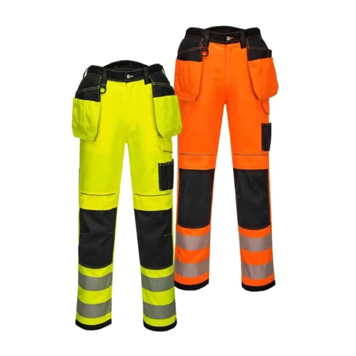 Durability Cotton Regular Fit Men's Work Trousers Two Tone High Visibility Safety Reflective Cargo Pants with Needle Detection