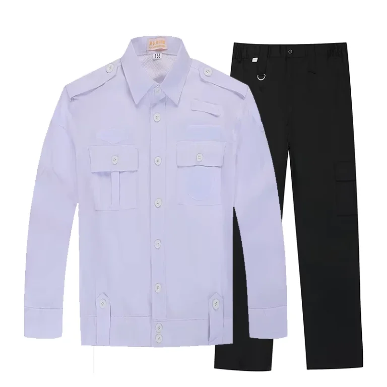 Durable-Comfortable-High-Quality-Poly-Cotton-White-Summer-Long-Sleeve-Doorman-Guard-Use-Custom-Logo-Security-Uniform-Set