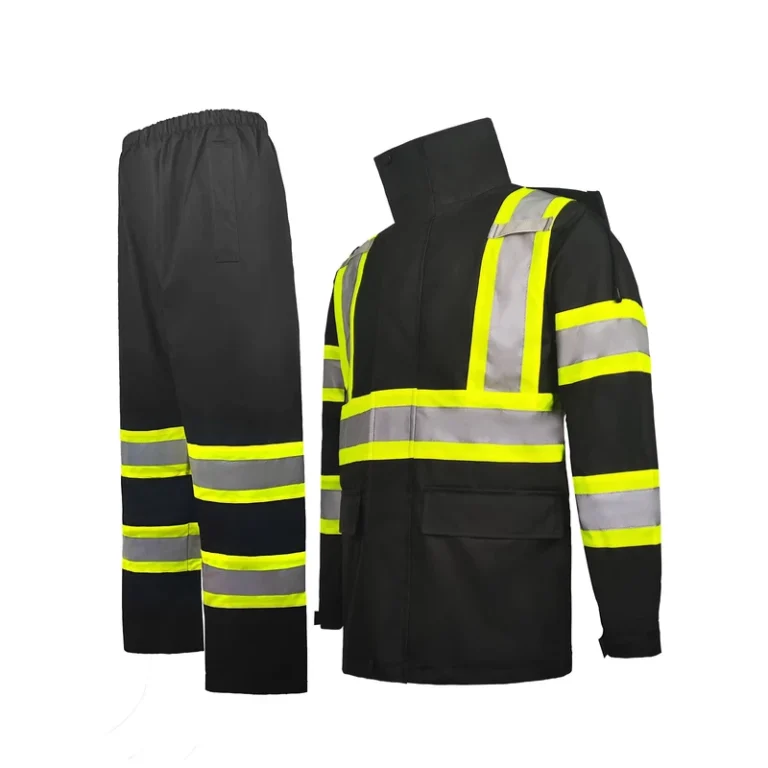 Durable-Hi-Vis-Safety-Hooded-Raincoat-300D-Oxford-Waterproof-Windproof-Rain-Suit-Raining-Worker-Pants-Set-with-PU-Coating