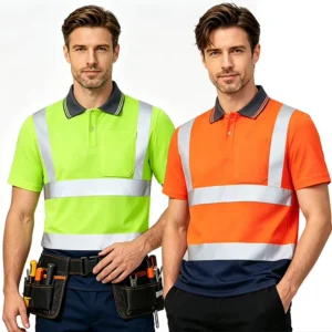 Durable Industrial Workwear Polo Shirt with Reflective Tape for Warehouse Logistics Factory Workshop Custom Logo