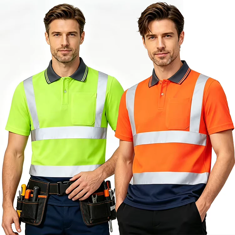 Durable Industrial Workwear Polo Shirt with Reflective Tape for Warehouse Logistics Factory Workshop Custom Logo