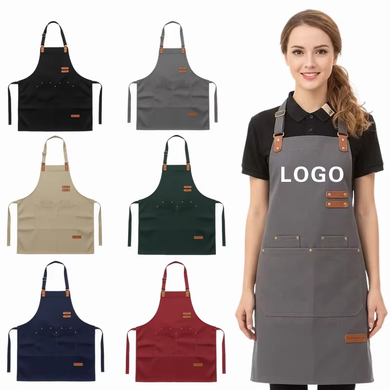 Durable Reusable Canvas Waist Apron for Restaurant Cafe Waiter and Kitchen Use