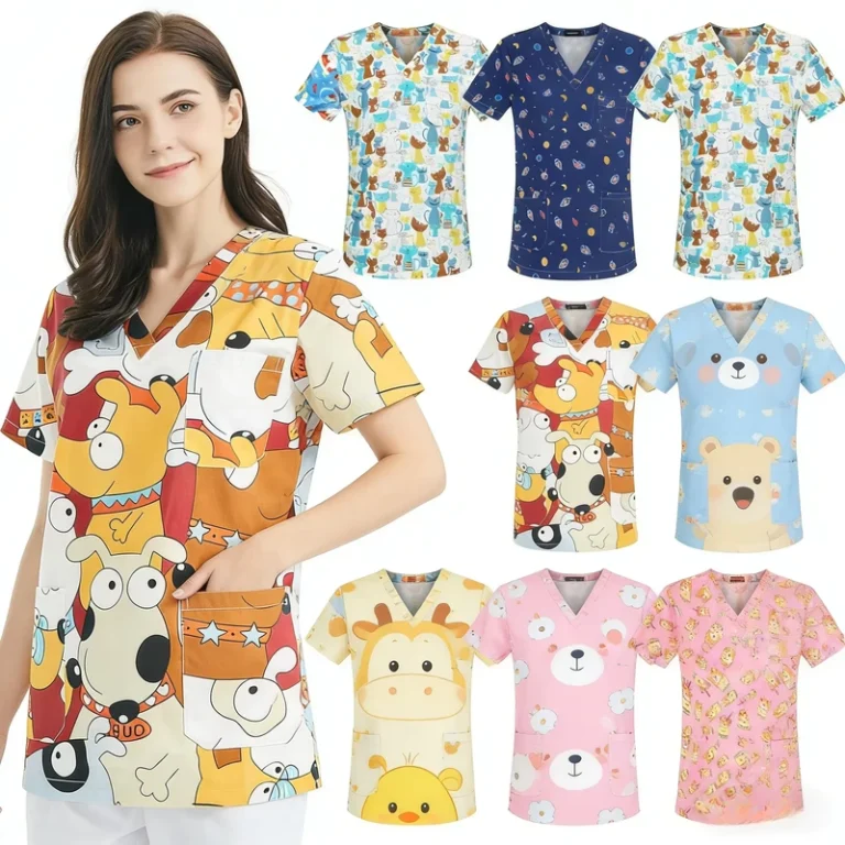 Durable-Woven-Cotton-Spandex-Custom-Logo-Womens-Short-Sleeves-Scrubs-Uniforms-For-Hospital-Medical-Nursing