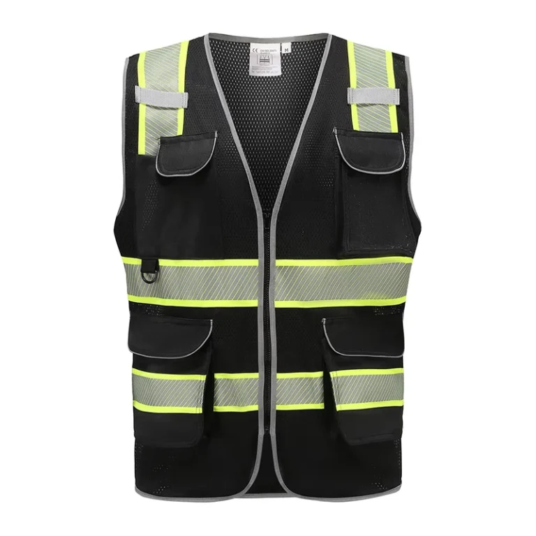 EN-20471-ANSI-Class-2-Multi-Pocket-High-Visibility-Reflective-Black-Two-Tone-Vest-with-Zipper-Closure