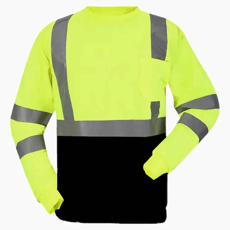 EN ISO 20471 CLASS 3 High Visibility Men's Work Long Sleeve Bird Eye Hoodie Button Fr Polo Reflective T Shirts
