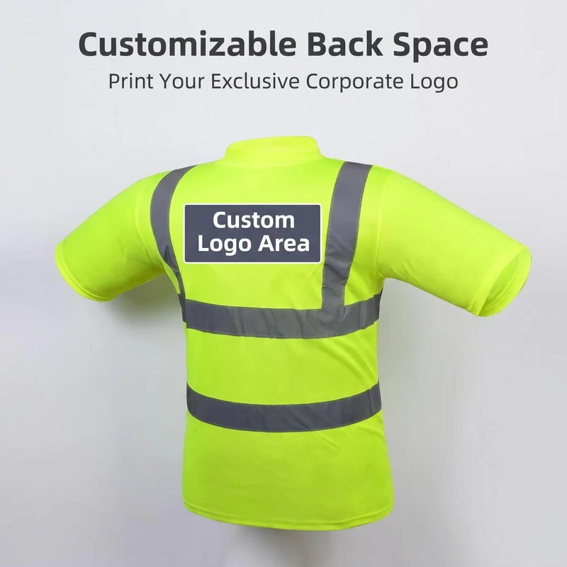 EN ISO 20471 Certified Fluorescent Yellow Moisture Wicking Short Sleeve Workwear ODM Custom Reflective Safety T Shirt