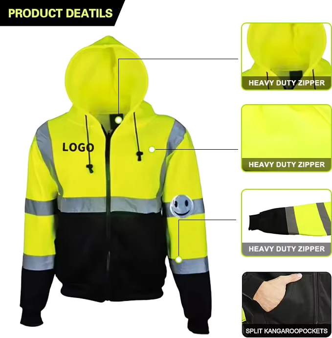 EN-ISO-20471-Class-2-Yellow-Hooded-Zip-Up-Construction-Site-Foreman-Custom-Reflective-Safety-Jacket