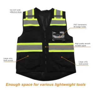 EN ISO 20471 Class 3 Waterproof Multi Pocket Zipper Construction Highway OEM Custom Logo Reflective Safety Vest
