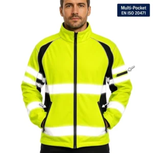EN ISO 20471 Hi Vis Reflective Safety Softshell Windproof Warm Jacket with Multiple Pockets OEM Custom