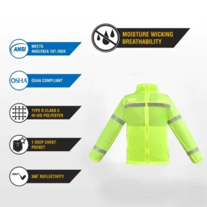 EN ISO 20471 Lightweight Breathable Fluorescent Yellow Customized Logo Outdoor Reflective Safety Jacket