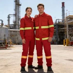 EN11612 Hi Vis Safety FR Overall Gas Station Uniform Workwear Flame Resistant Cotton Work Wear Twill Anti Static FRC Coverall