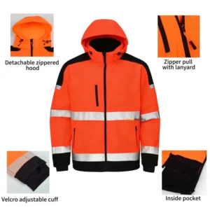 EN20471 ANSI Class 3 Fluorescent Yellow Cold Weather Hi Vis Lightweight Waterproof Bomber Safety Jacket 5cm Reflective Tape
