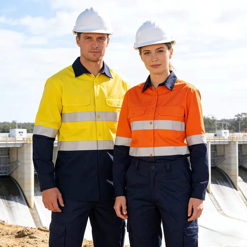 EN20471 Custom Logo Hi Vis Mechanic High Visibility Outdoor Worker Clothes Construction Work Uniform Reflective Safety Workwear