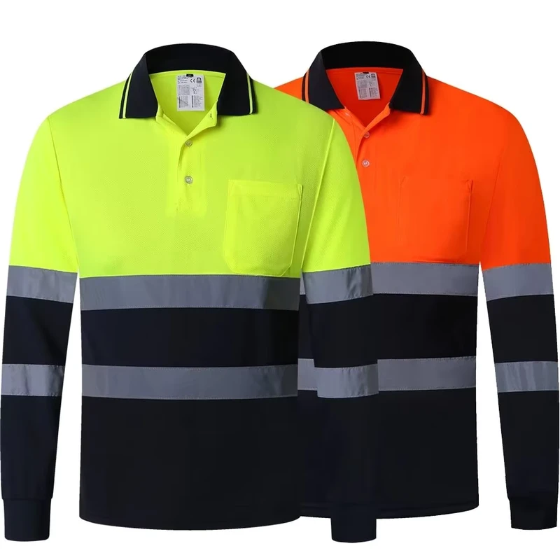 EN20471 Custom Logo Polyester High Visibility Reflective Safety Security Work Clothes Polo T Shirt Hi Vis Workwear Worker Shirt
