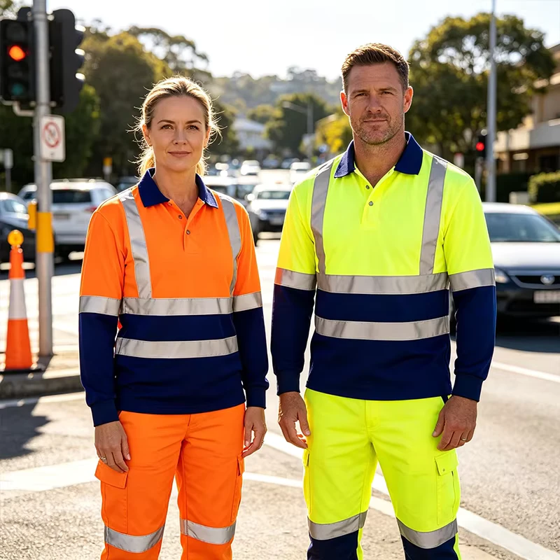 EN20471 Customize Breathable Construction Mining Oil Gas Long Sleeve Hi Vis Reflective Road Safety Clothing Work Shirt
