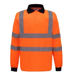 EN20471 Hi Vis Safety Reflective Workwear High Visibility Long Sleeve Polo Shirt Custom Logo Construction Men Work Wear T Shirt