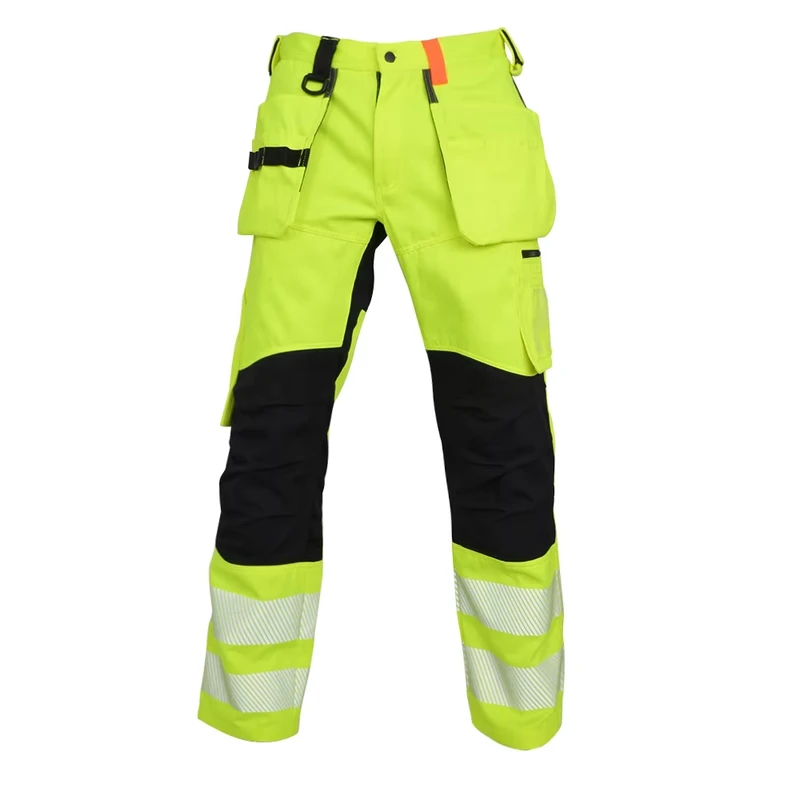 Men's Factory Workshop Safety Pants ANSI Class 1 EN20471 Yellow Fluorescent High Visibility Reflective Strips Logo