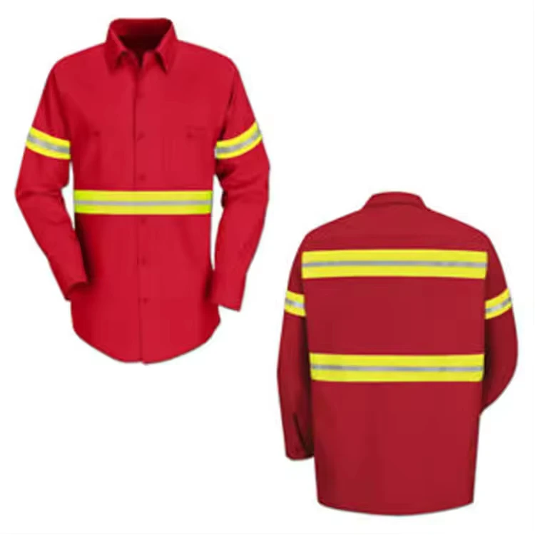 EN20471 High Visibility Hi Vis Long Sleeve Mining Construction Workwear With Reflective Tape Cotton Safety Men's Work Shirt