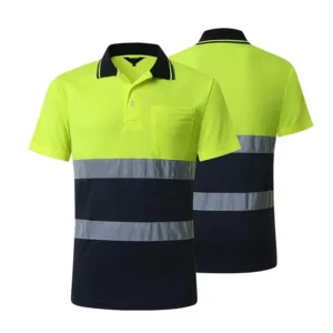EN20471 High Visibility Oil Gas Welding Engineering Industrial Mining Workwear Hi Vis Reflective Safety Black Polo T-Shirt