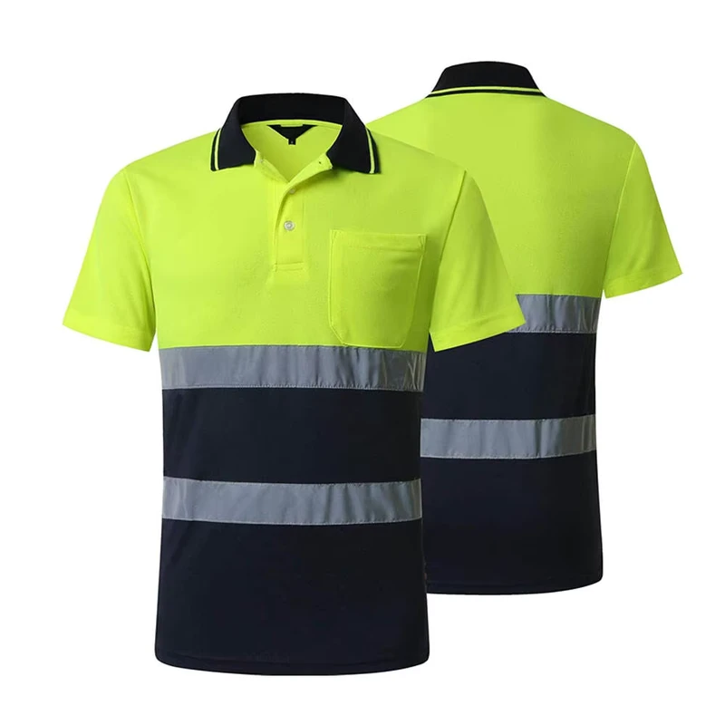 EN20471 High Visibility Oil Gas Welding Engineering Industrial Mining Workwear Hi Vis Reflective Safety Black Polo T-Shirt