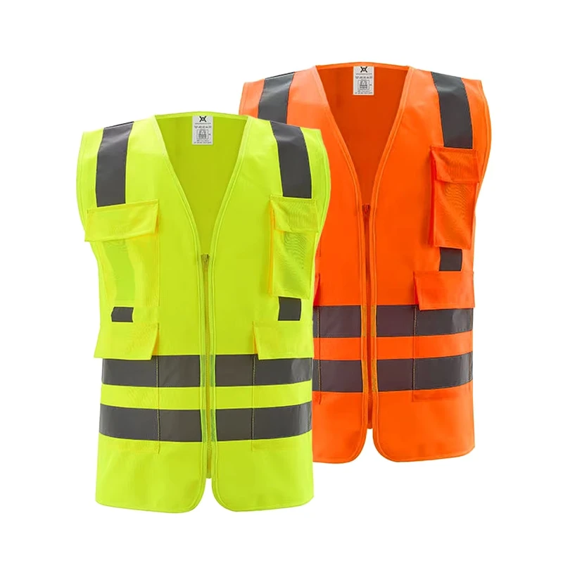 EN20471 High-Visibility Reflective Construction and Traffic Safety Vest with Zipper and Custom Logo