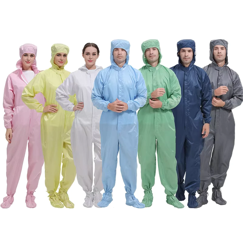 ESD Stripe Cleanroom Coverall with Pen Pocket